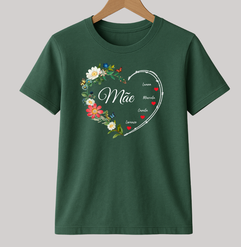 Camiseta Personalizada Coração Floral Mãe