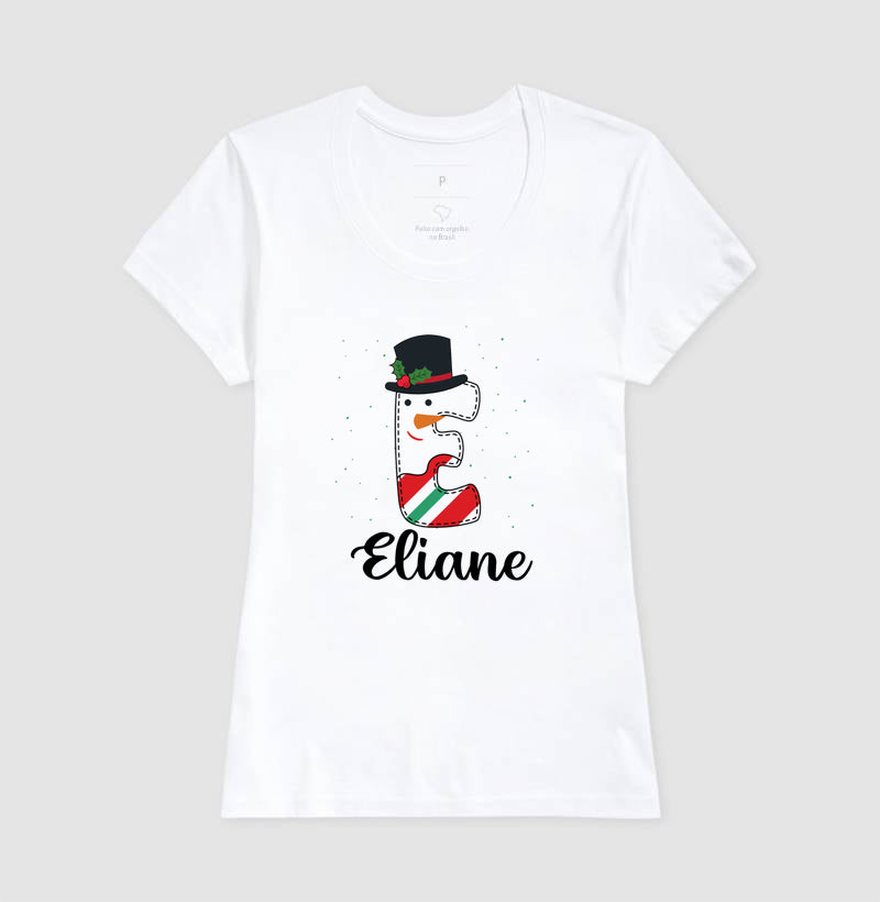 Camiseta Personalizada Natal Letra Inicial Verde e Branca