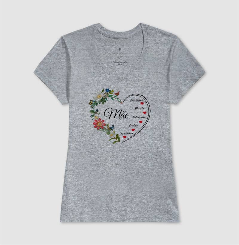 Camiseta Personalizada Mãe Coracão Floral