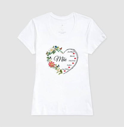 Camiseta Personalizada Coração Floral Mãe