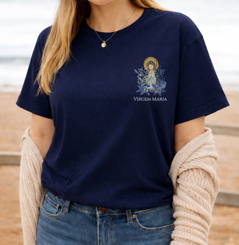 Camiseta Virgem Maria Azul Aquarela