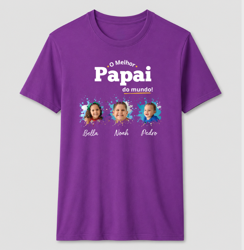 Camiseta Personalizada Melhor Papai do Mundo mini fotos