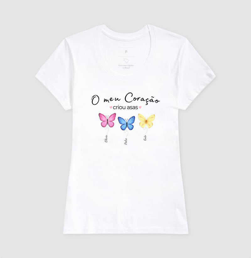 Camiseta Personalizada mãe o coração criou asas