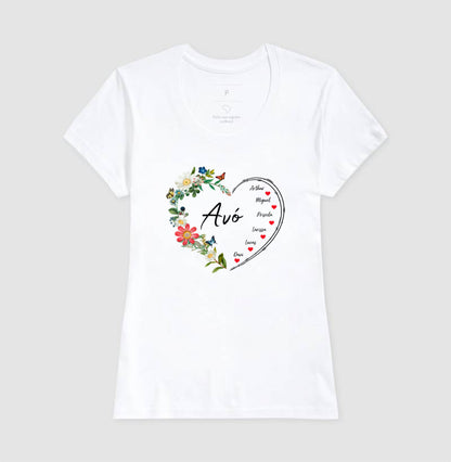 Camiseta Personalizada Avó Coração Floral