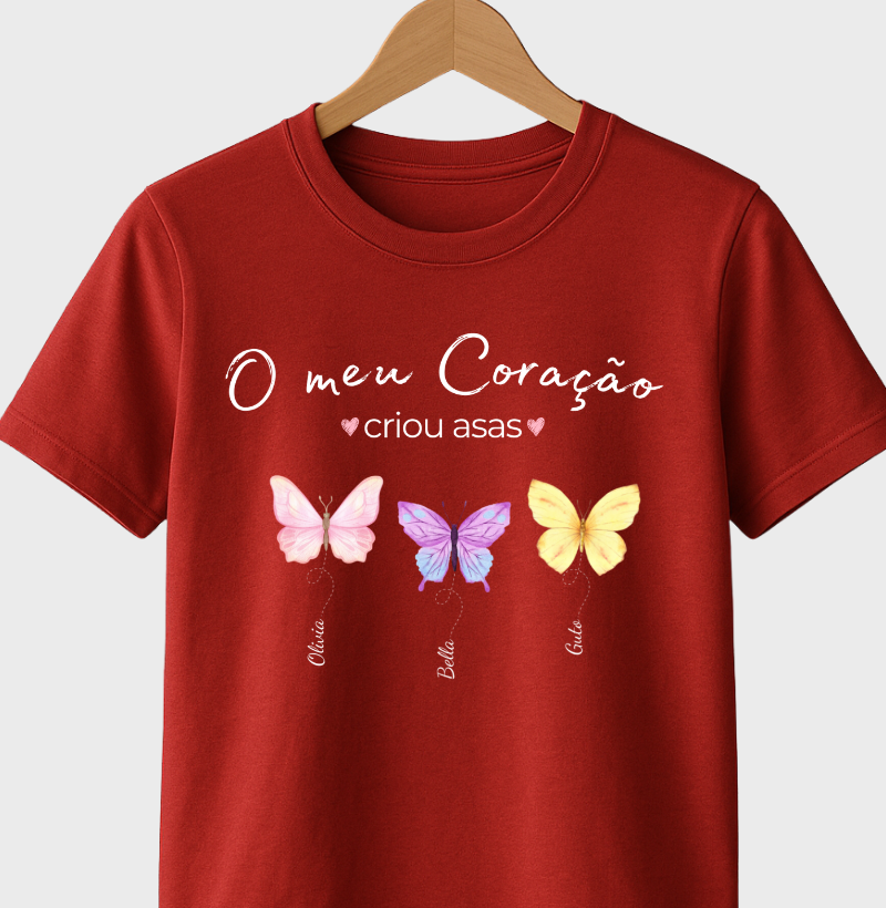Camiseta Personalizada mãe o coração criou asas