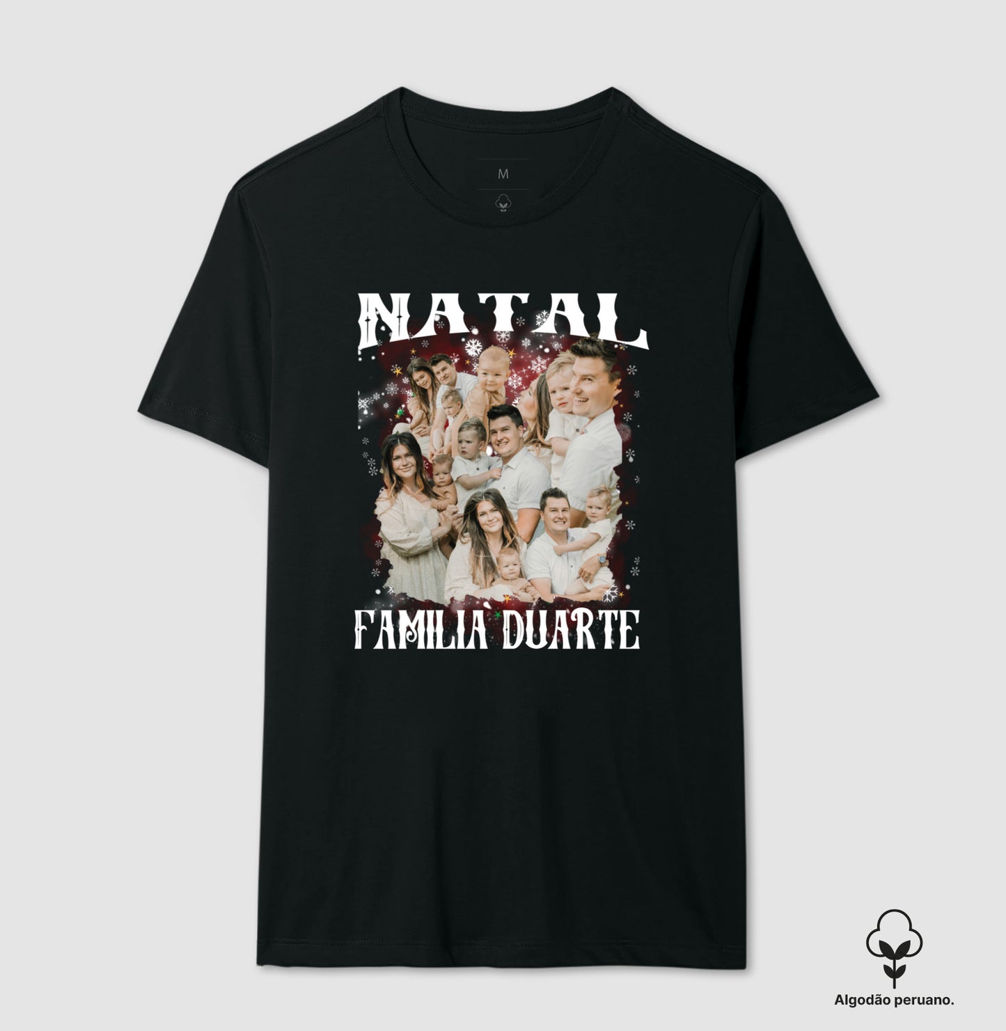 Camiseta Bootleg Personalizada Nossa Família Natal (Algodão Peruano)