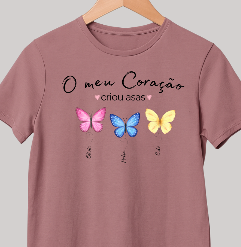 Camiseta Personalizada mãe o coração criou asas