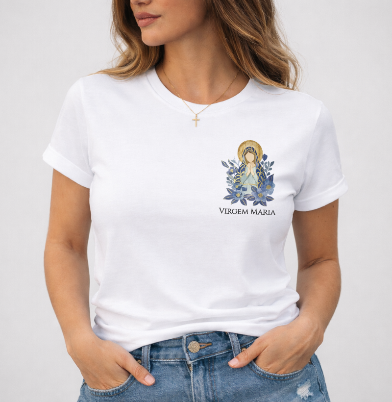 Camiseta Virgem Maria Azul Aquarela