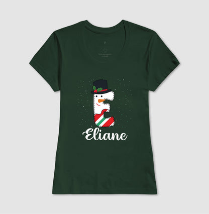 Camiseta Personalizada Natal Letra Inicial Verde e Branca