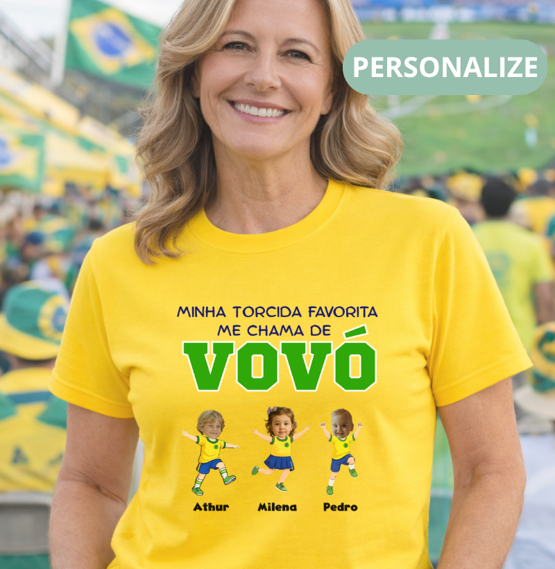 Camiseta Personalizada Vovó/Vovô Minha torcida favorita - Copa do Mundo