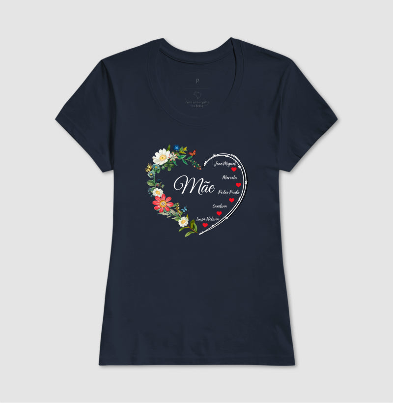 Camiseta Personalizada Coração Floral Mãe