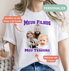 Camiseta Bootleg Personalizada Mãe Meus Filhos com fotos