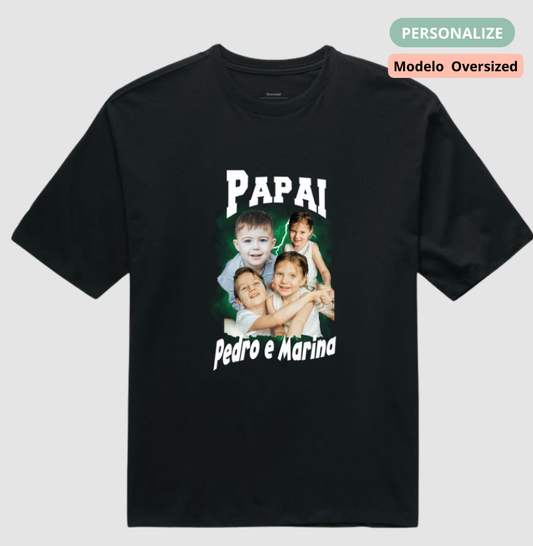 Camiseta Bootleg Personalizada - Papai e Filhos (Oversized)