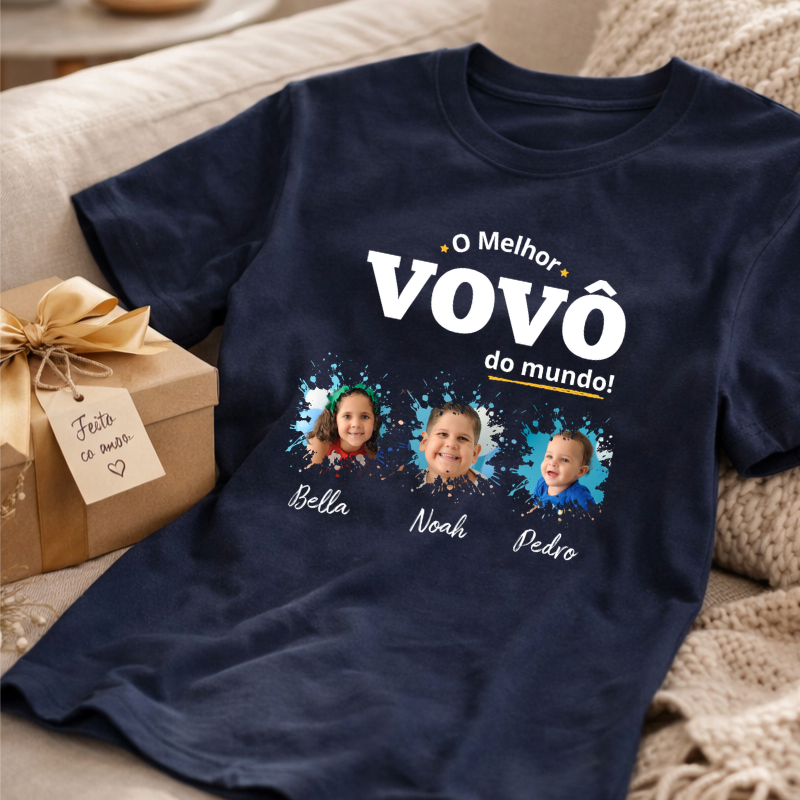Camiseta Personalizada Melhor  Vovô do Mundo mini fotos