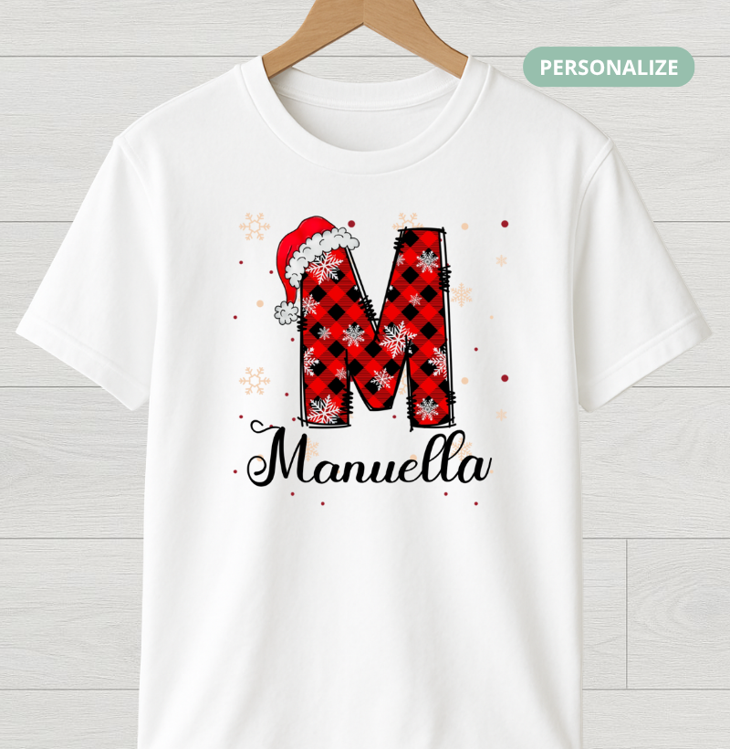 Camiseta Infantil Personalizada Natal Inicial do Nome