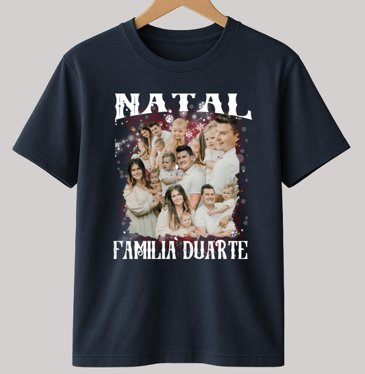 Camiseta Bootleg Infantil Personalizada Nossa Família Natal