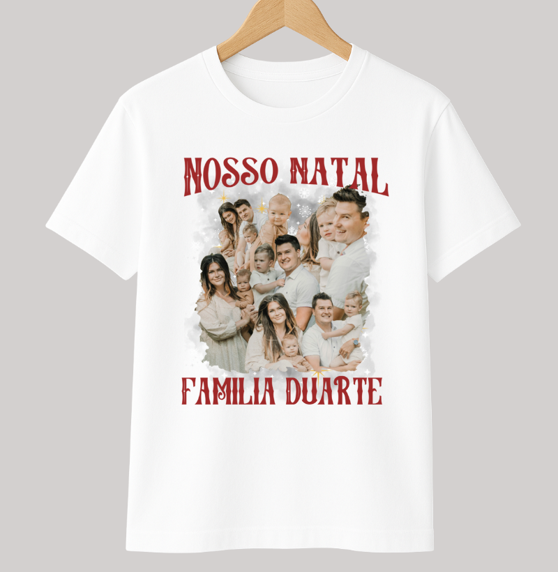 Camiseta Bootleg Infantil Personalizada Nossa Família Natal