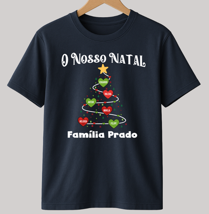 Camiseta Personalizada Árvore de natal com nomes (Algodão Peruano)