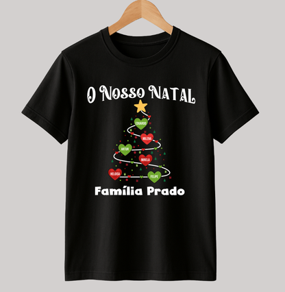 Camiseta Personalizada Árvore de natal com nomes (Algodão Peruano)