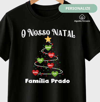 Camiseta Personalizada Árvore de natal com nomes (Algodão Peruano)