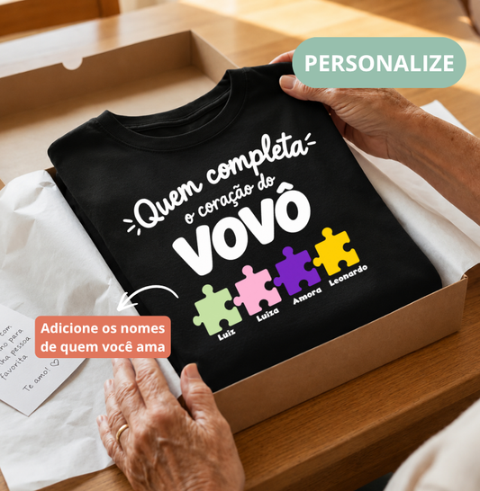 Camiseta Personalizada Completa o coração do Vovô