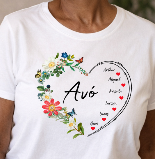 Camiseta Personalizada Avó Coração Floral
