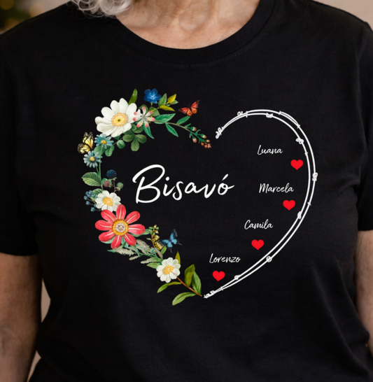 Camiseta Personalizada Bisavó Coração Floral