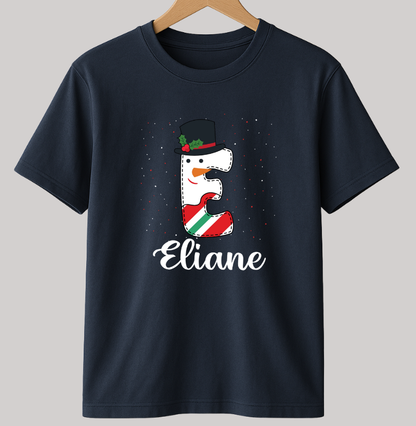 Camiseta Personalizada Natal Letra Inicial Verde e Branca