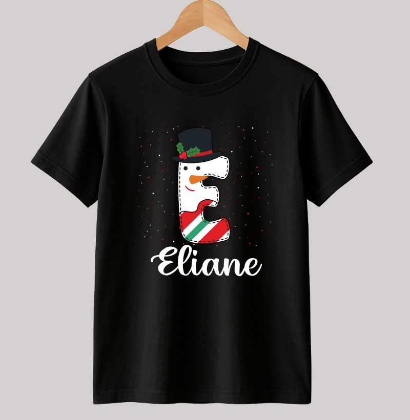 Camiseta Personalizada Natal Letra Inicial Verde e Branca