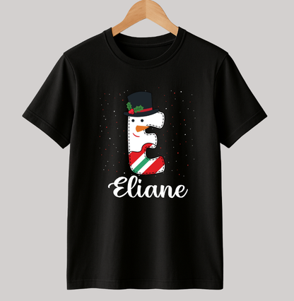 Camiseta Personalizada Natal Letra Inicial Verde e Branca