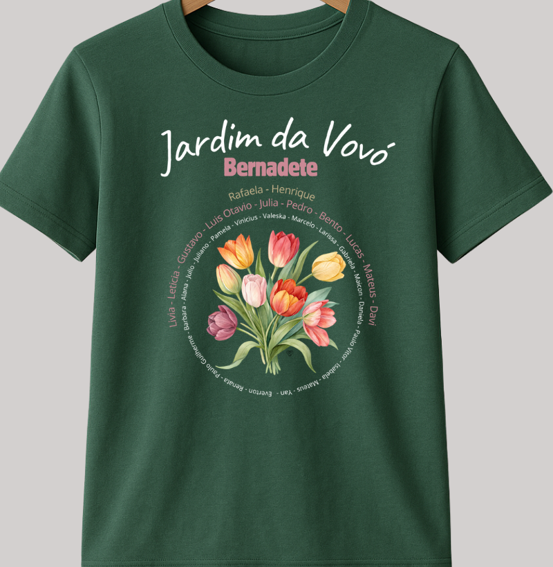 Camiseta Personalizada Jardim da Vovó, Bisavó Buquê de Flores