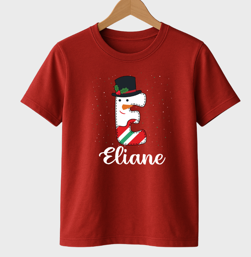 Camiseta Personalizada Natal Letra Inicial Verde e Branca