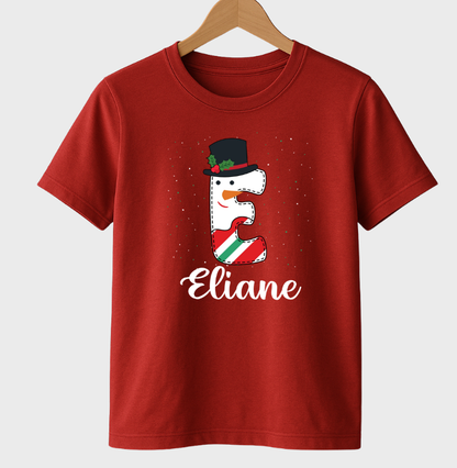 Camiseta Personalizada Natal Letra Inicial Verde e Branca