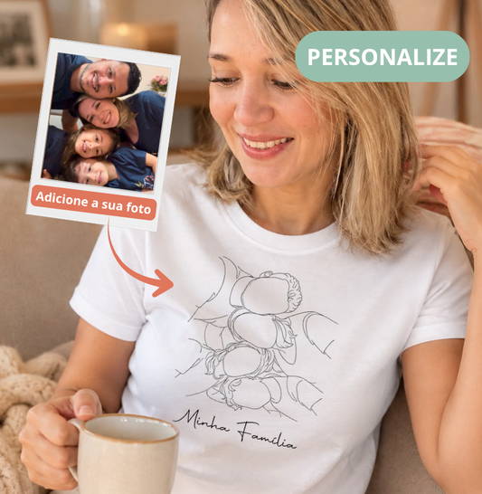 Camiseta Personalizado foto em desenho Line Art