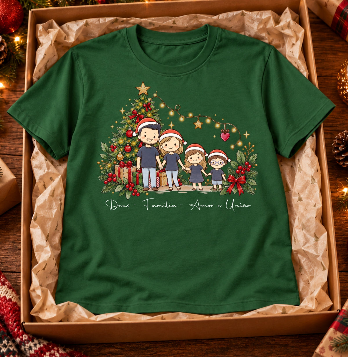 Camiseta Personalizada Natal Família e Desenho