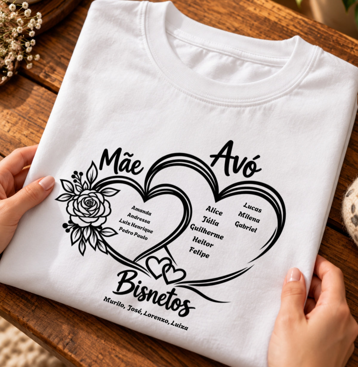 Camiseta Personalizada Mãe Avó e Bisavó coração