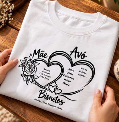 Camiseta Personalizada Mãe Avó e Bisavó coração