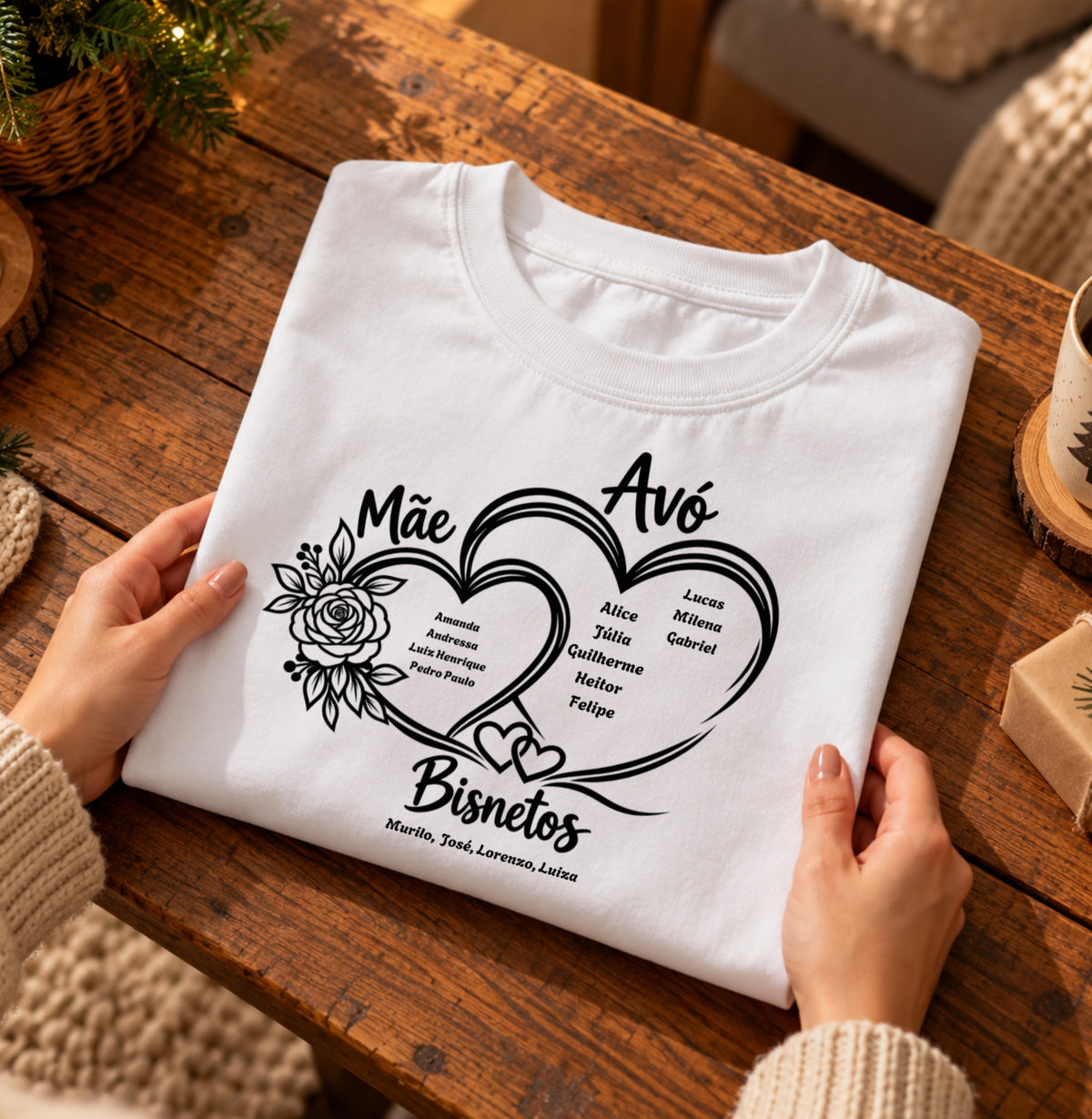 Camiseta Personalizada Mãe Avó e Bisavó coração