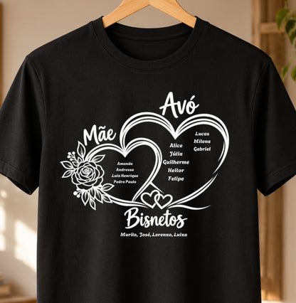Camiseta Personalizada Mãe Avó e Bisavó coração