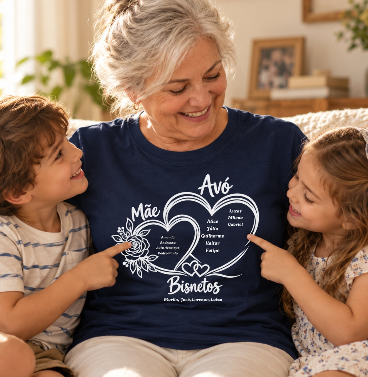 Camiseta Personalizada Mãe Avó e Bisavó coração