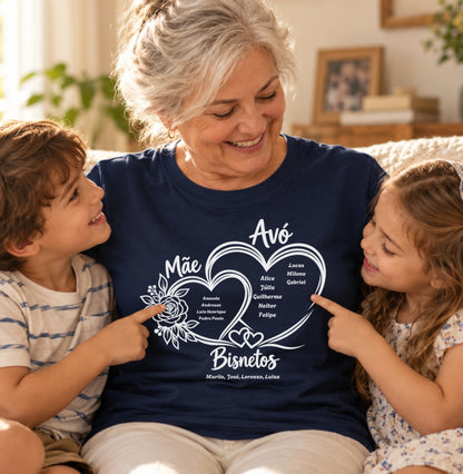 Camiseta Personalizada Mãe Avó e Bisavó coração