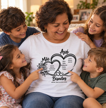Camiseta Personalizada Mãe Avó e Bisavó coração