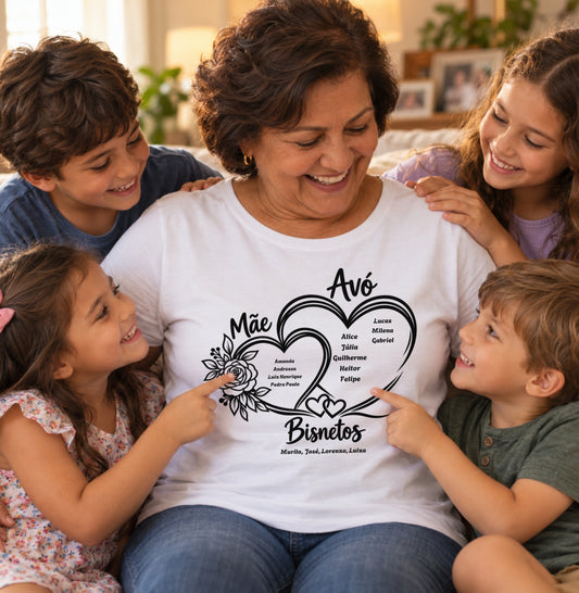 Camiseta Personalizada Mãe Avó e Bisavó coração