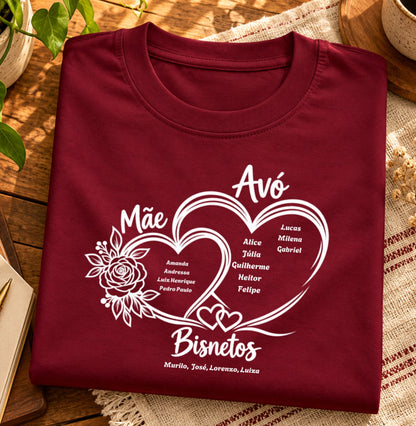 Camiseta Personalizada Mãe Avó e Bisavó coração
