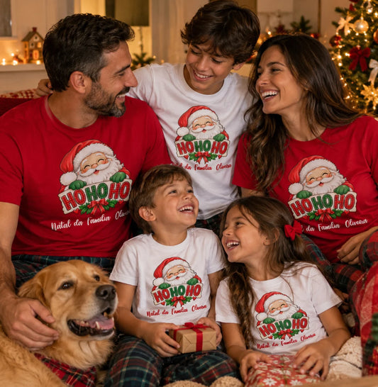 Camiseta Personalizada Natal da familia com papai noel