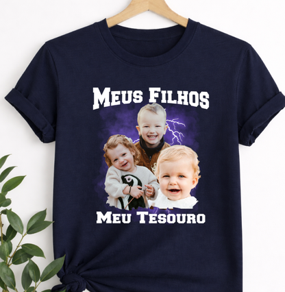 Camiseta Bootleg Personalizada Mãe Meus Filhos com fotos