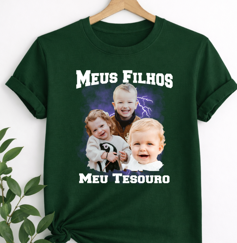 Camiseta Bootleg Personalizada Mãe Meus Filhos com fotos