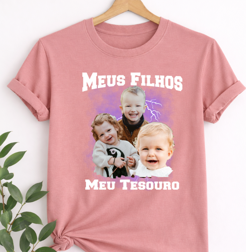 Camiseta Bootleg Personalizada Mãe Meus Filhos com fotos