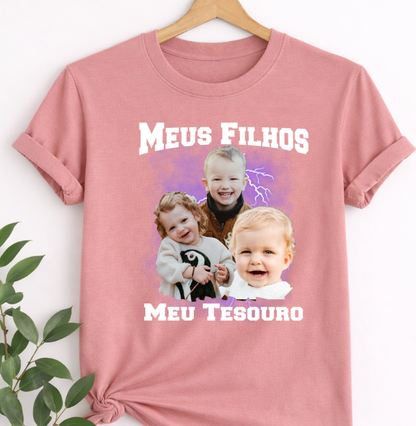 Camiseta Bootleg Personalizada Mãe Meus Filhos com fotos