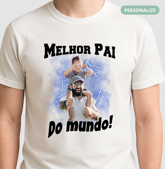 Camiseta Bootleg Personalizada - Melhor Pai do Mundo com fotos